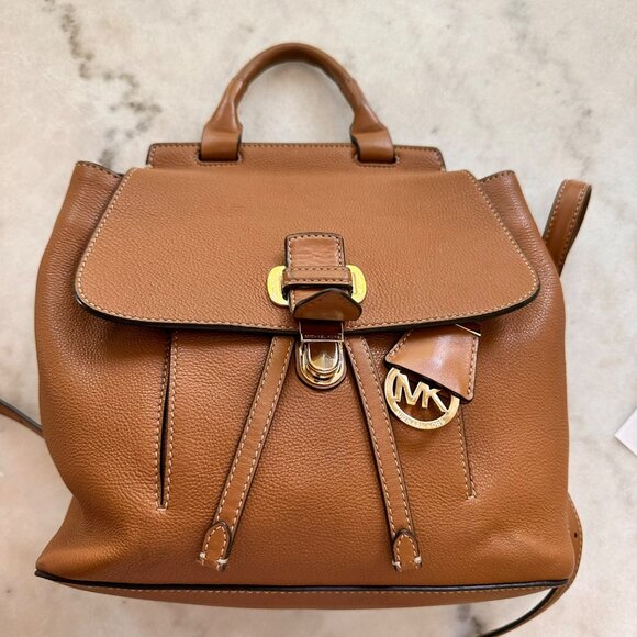 Michael Kors Romy Acorn Brown Tan Brown Pebbled Leather Medium Backpack - Picture 3 of 16